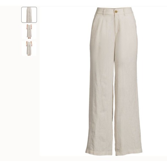 Linen Pants Lands End 18 Off White Beige High waisted Wide Leg summer pants new - Picture 2 of 4